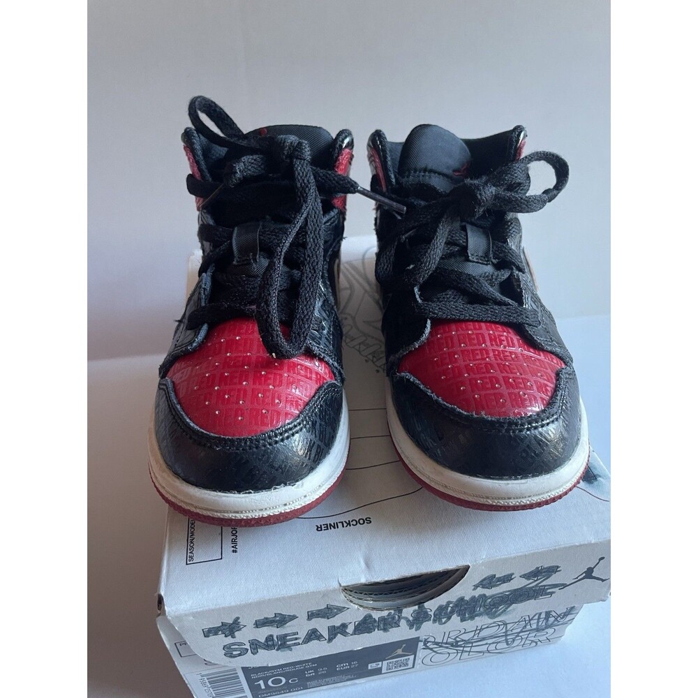 Nike Air Jordan 1 Mid Bred Black Red Toddler Size 10C Kids Sneakers Shoes